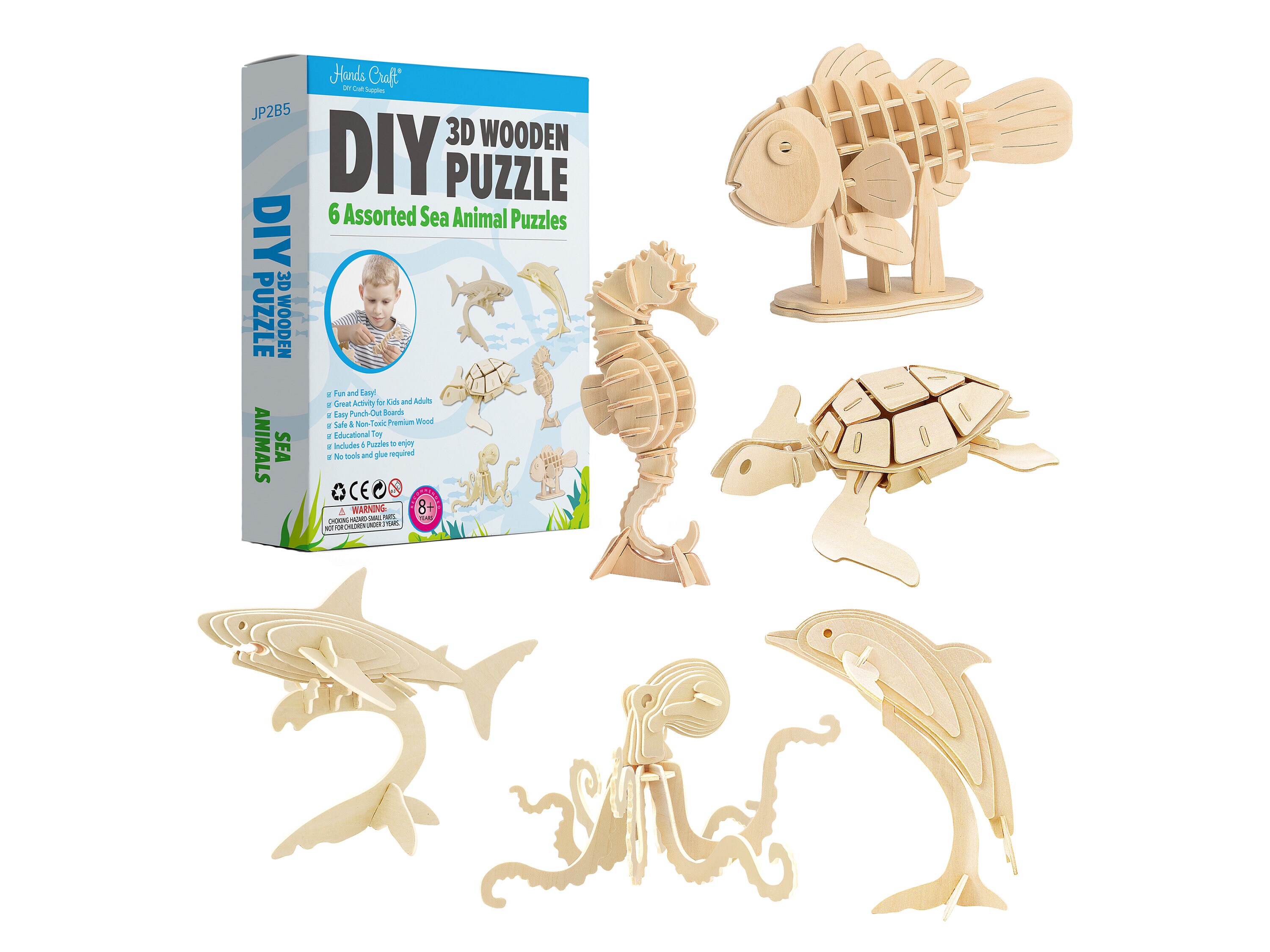  DIY 3D Wooden Puzzle Bundle– Colorful Sea Animals