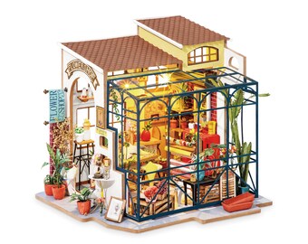 DIY Miniature Flower Shop Kit: Emily's Flower Shop (DG145) w/ LED LIGHTS - Home Decor, Gifts Dollhouse Garden Plants, Flowers and Furniture