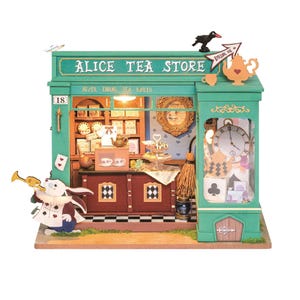 DIY Dollhouse Kit Miniature Tea Shop Diorama Room Box: Alice's Tea Store (DG156) | Home Decor and Gifts, Miniature Store + Drinks & Food