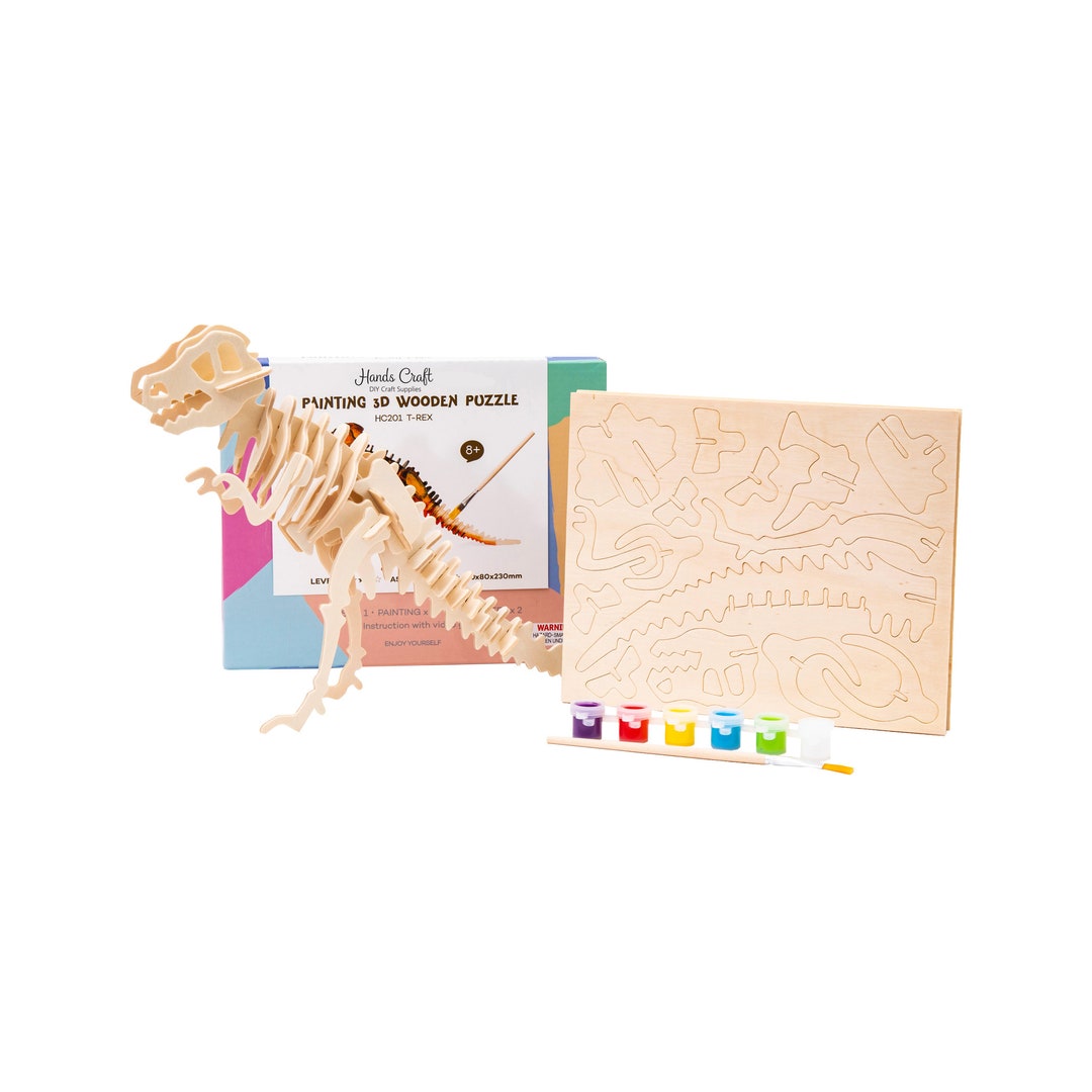 3D Wood Puzzle Paint Kit: T-rex DIY Dinosaur (HC201) by Hands Craft ...