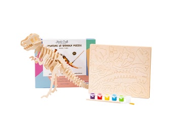 Hands Craft DIY 3D Wooden Puzzle Paint Kit: T-Rex (HC201) - dinosaur, indoor activity for kids, art activity, Arts & Crafts