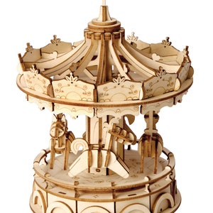 Merry-Go-Round (TG404) Modern Laser Cut 3D Wooden Puzzle for Adults and Kids, Perfect Home Decor and Gifts and Carousel Montessori Toy