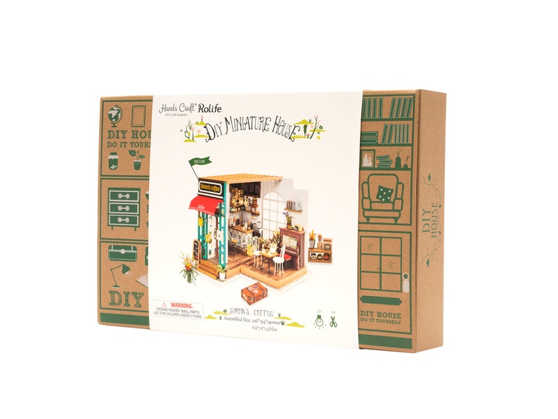DIY Dollhouse Kit Miniature Cafe Diorama Room Box: Simons Coffee DG109 Home Decor and Gifts Craft Kit Supplies, Dollhouse Shop Furniture image 4