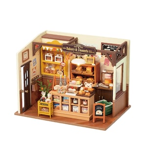 DIY Miniature Dollhouse Kit | Becka's Baking House w/ LED lights - Home Decor, Gifts, Tiny Furniture, Bakery, bread, Puzzles, Crafting