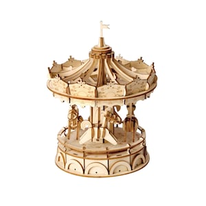 Hands Craft DIY 3D Wooden Puzzle: Merry-Go-Round (TG404) Modern Laser Cut for Adults and Kids, Home Decor and Gifts