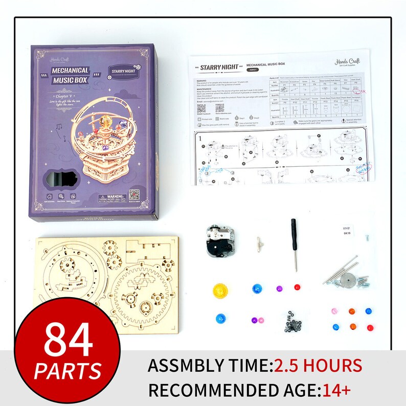 DIY 3D Wooden Puzzle Music Box Starry Night Etsy