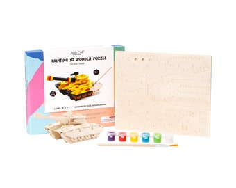 Hands Craft DIY 3D Wood Puzzle Paint Kit: tank military vehicle (HC255) - indoor activity for kids, art activity, Arts & Crafts