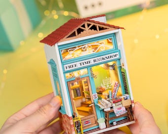 Hands Craft DIY Miniature House Kit: Free Time Bookshop With