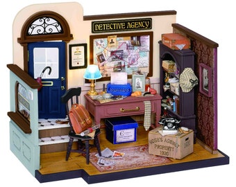 DIY Dollhouse Kit Miniature Detective Office Diorama Room Box: Mose's Detective Agency (DG156) | Home Decor and Gifts, Miniature Office