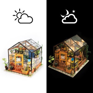 DIY Dollhouse Kit Miniature Greenhouse Diorama Roombox: Cathy's Flower House DG104 Home Decor and Gifts Craft Kit Supplies Garden Plants image 2