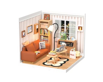 DIY Miniature House Kit | Cozy Living Lounge w/ LED Light - Home Decor, Gifts Craft Supplies, Kids Ages 8+ | easy assembly