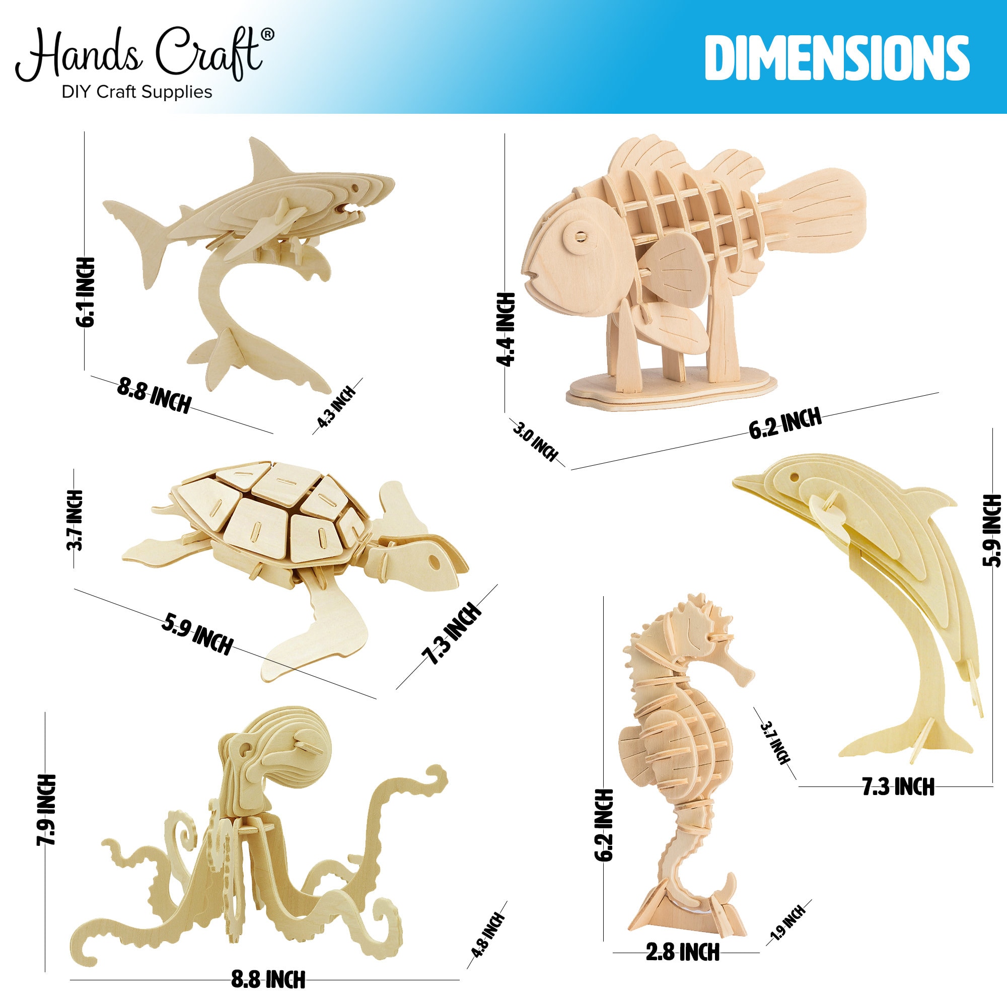  DIY 3D Wooden Puzzle Bundle– Colorful Sea Animals