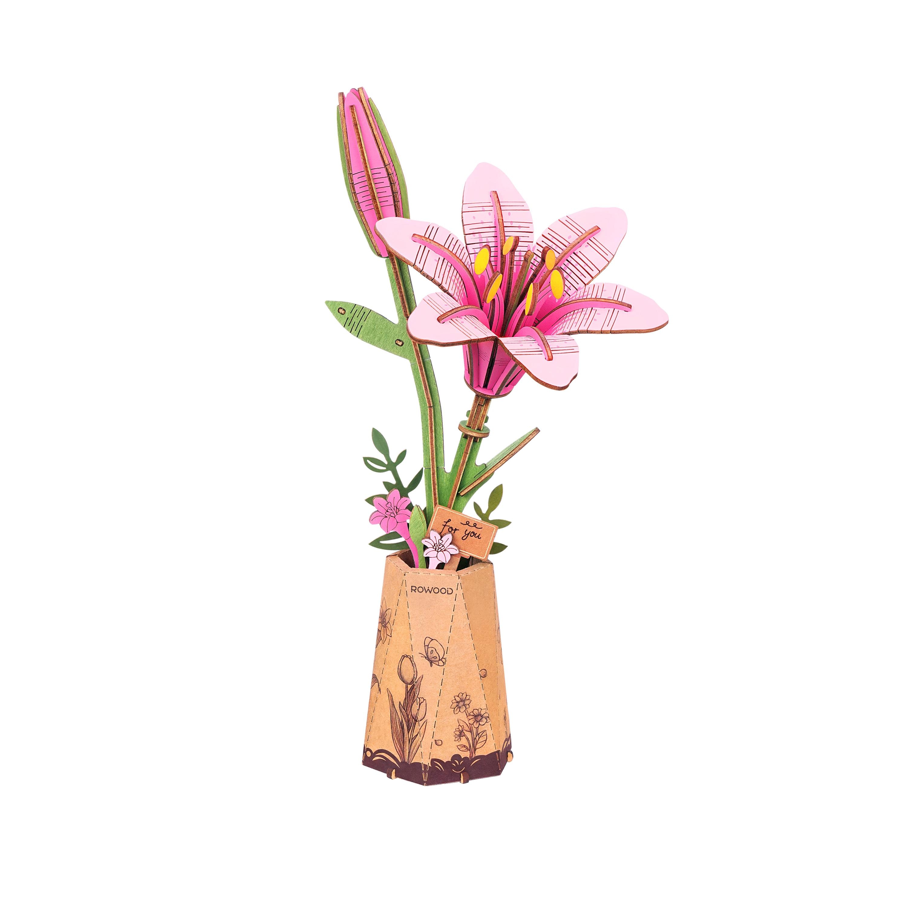 Modern Wooden Puzzle | Pink Lily - Gift for her, Flowers, Valentine's Day Gift, Mother's Day Gift, Anniversary Gift, Graduation Gift