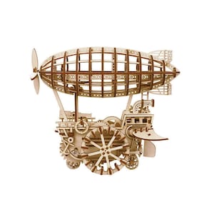 Hands Craft DIY Laser Cut Wooden Puzzle Mechanical Windup: Air vehicle (LK702)