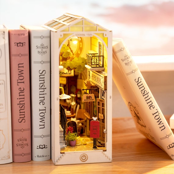 Sunshine Town Book Nook Kit / Bookshelf Diorama DIY Miniature Craft Kits  for Adults, Home Decor and Gifts, Book Ends Display, Shelf Insert 