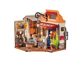 DIY Miniature House Kit | Corner Bookstore w/ LED lights - for book lovers, gift ideas, DIY Projects, home decor, decoration