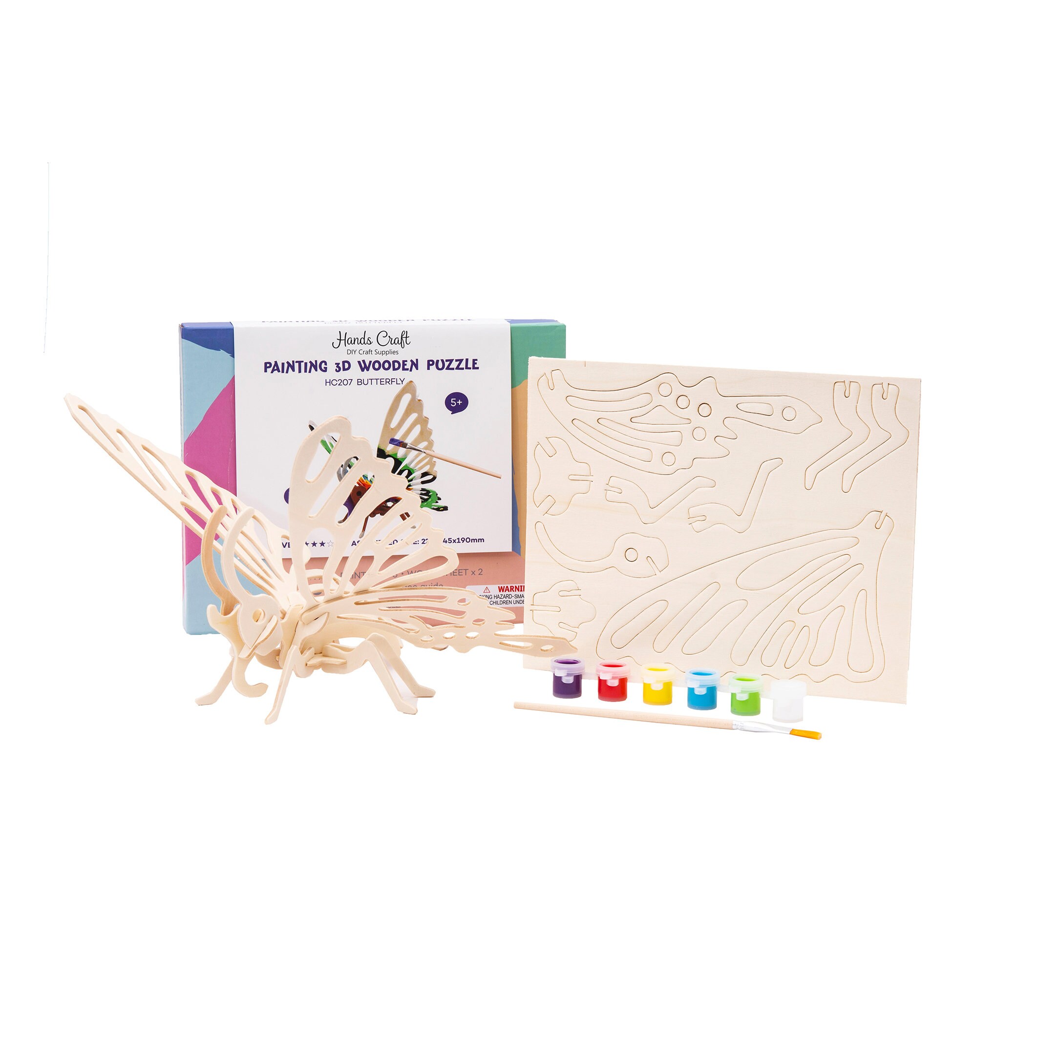 Hands Craft DIY 3D Wood Puzzle Paint Kit: Butterfly (HC207) indoor activity for kids, art activity, Arts & Crafts