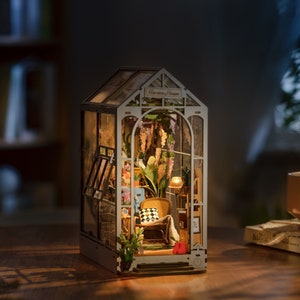 Garden House Book Nook Kit Bookshelf Diorama DIY Miniature w/ LED lights Home Decor and Gifts, Book Ends Display, Shelf Insert, image 2