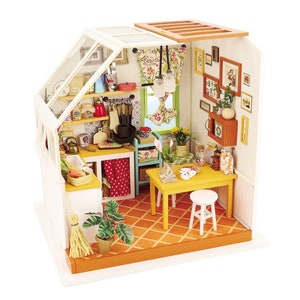 DIY Dollhouse Kit Kitchen Diorama Roombox Miniature: Jason’s Kitchen (DG105) Home Decor and Gifts Craft Kit Supplies Dollhouse Kitchen Stove
