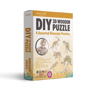 Hands Craft DIY 3D Wooden Puzzle Bundle: Dinosaurs (Brontosaurus, Spinosaurus, Triceratops, Stegosaurus, Parasaurolophus)