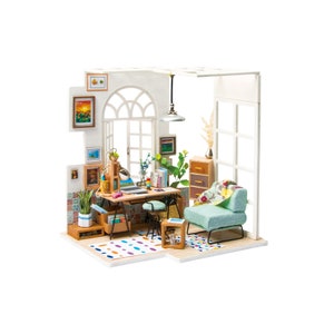 DIY Dollhouse Kit Miniature Home Office Diorama Room Box: Soho Time (DGM01) | Home Decor and Gifts Craft Kit Supplies, Dollhouse Furniture