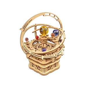 Music Box Wooden 3D Puzzle: Starry Night | Wind-Up Orrery Planetarium Solar System Model of Planets, Plays &quot;Memory&quot; from the Musical &quot;CATS&quot;