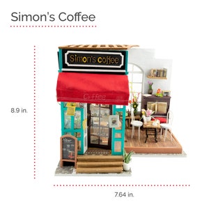 DIY Dollhouse Kit Miniature Cafe Diorama Room Box: Simons Coffee DG109 Home Decor and Gifts Craft Kit Supplies, Dollhouse Shop Furniture image 3