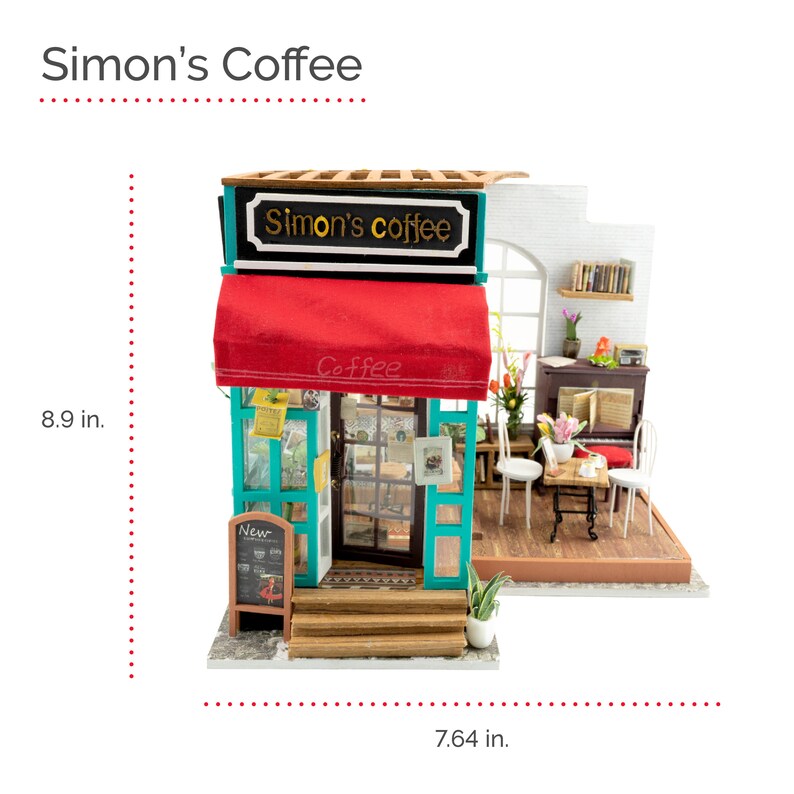 DIY Dollhouse Kit Miniature Cafe Diorama Room Box: Simons Coffee DG109 Home Decor and Gifts Craft Kit Supplies, Dollhouse Shop Furniture image 3