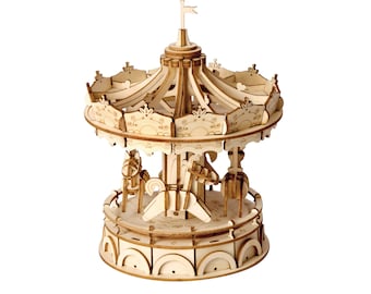 Merry-Go-Round (TG404) Modern Laser Cut 3D Wooden Puzzle for Adults and Kids, Perfect Home Decor and Gifts and Carousel Montessori Toy