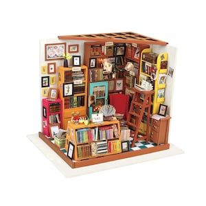 DIY Miniature Dollhouse Kit Library / Book Store: Sam’s Study (DG102) w/ LED lights - Home Decor, Gifts Tiny Furniture, Puzzles, Crafting