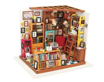 DIY Miniature Dollhouse Kit Library / Book Store: Sam’s Study (DG102) w/ LED lights - Home Decor, Gifts Tiny Furniture, Puzzles, Crafting