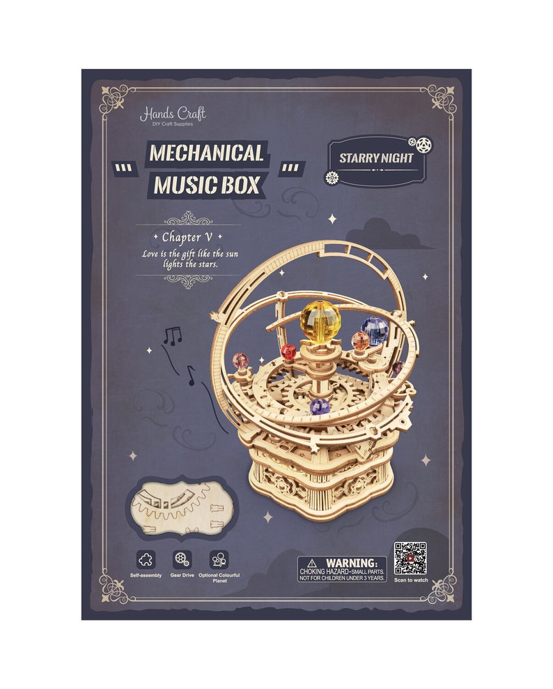 DIY 3D Wooden Puzzle Music Box Starry Night Etsy