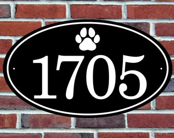 Personalized Address Sign with Paw Print: Custom Aluminum Oval