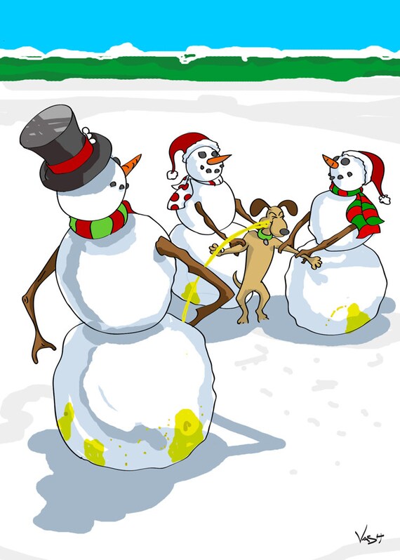 Snowmen Peeing on Dog Adult Christmas Card by Vash Designs Etsy