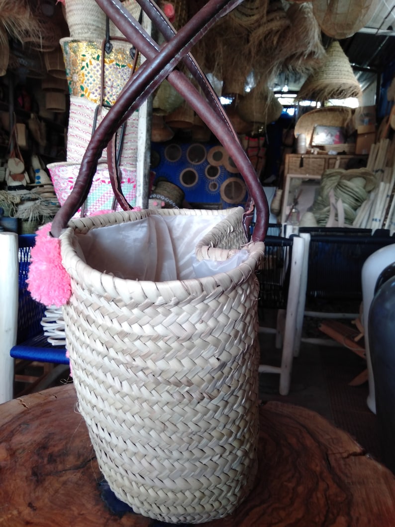 French straw Basket bag custom name interior lining Moroccan market basket Beach Bag organic straw beach bag summer bag bio basket big tote
