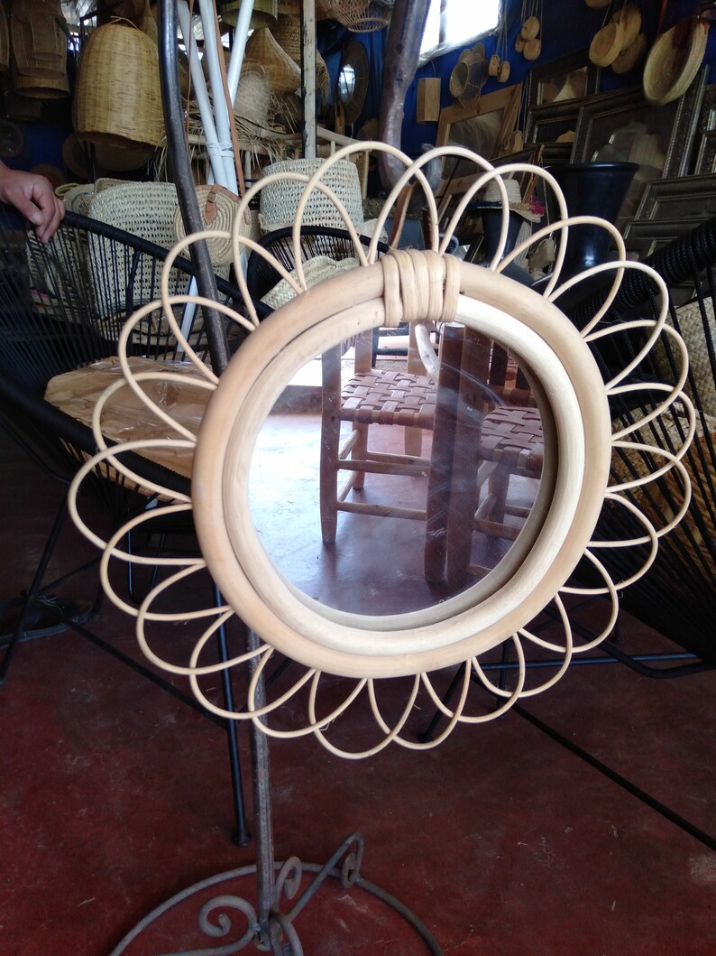 Rattan mirror Flower Wall Decor Handmade Wall rattan Mirror Etsy