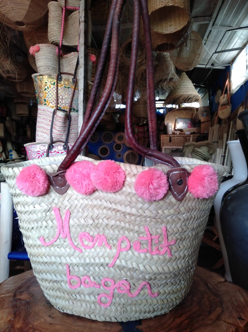 French straw Basket bag custom name interior lining Moroccan market basket Beach Bag organic straw beach bag summer bag bio basket big tote