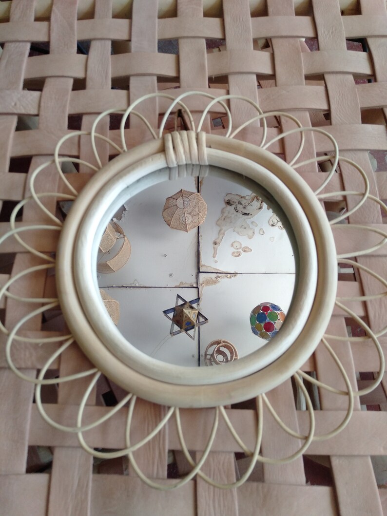 Rattan mirror Flower Wall Decor Handmade Wall rattan Mirror Etsy