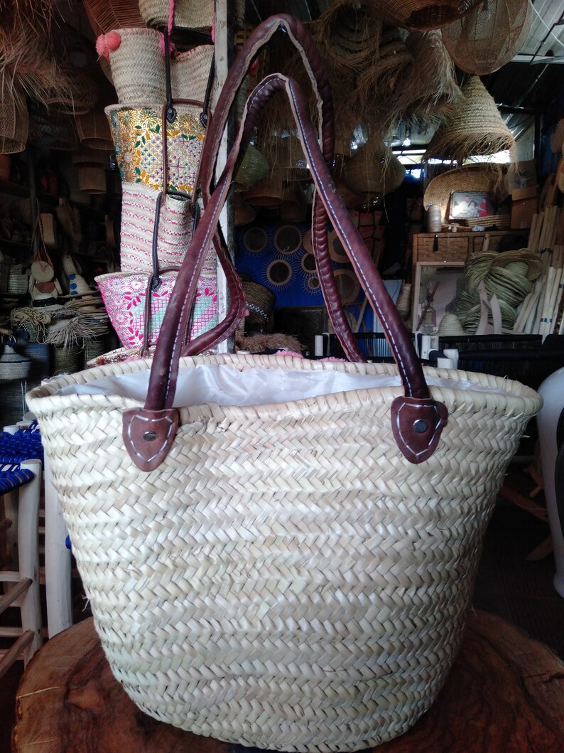 French straw Basket bag custom name interior lining Moroccan market basket Beach Bag organic straw beach bag summer bag bio basket big tote