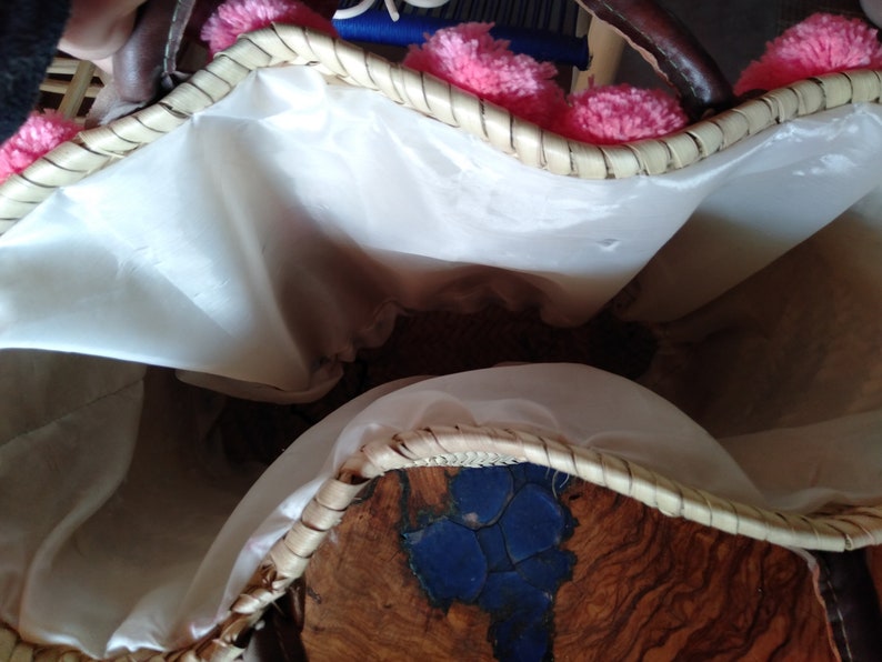 French straw Basket bag custom name interior lining Moroccan market basket Beach Bag organic straw beach bag summer bag bio basket big tote