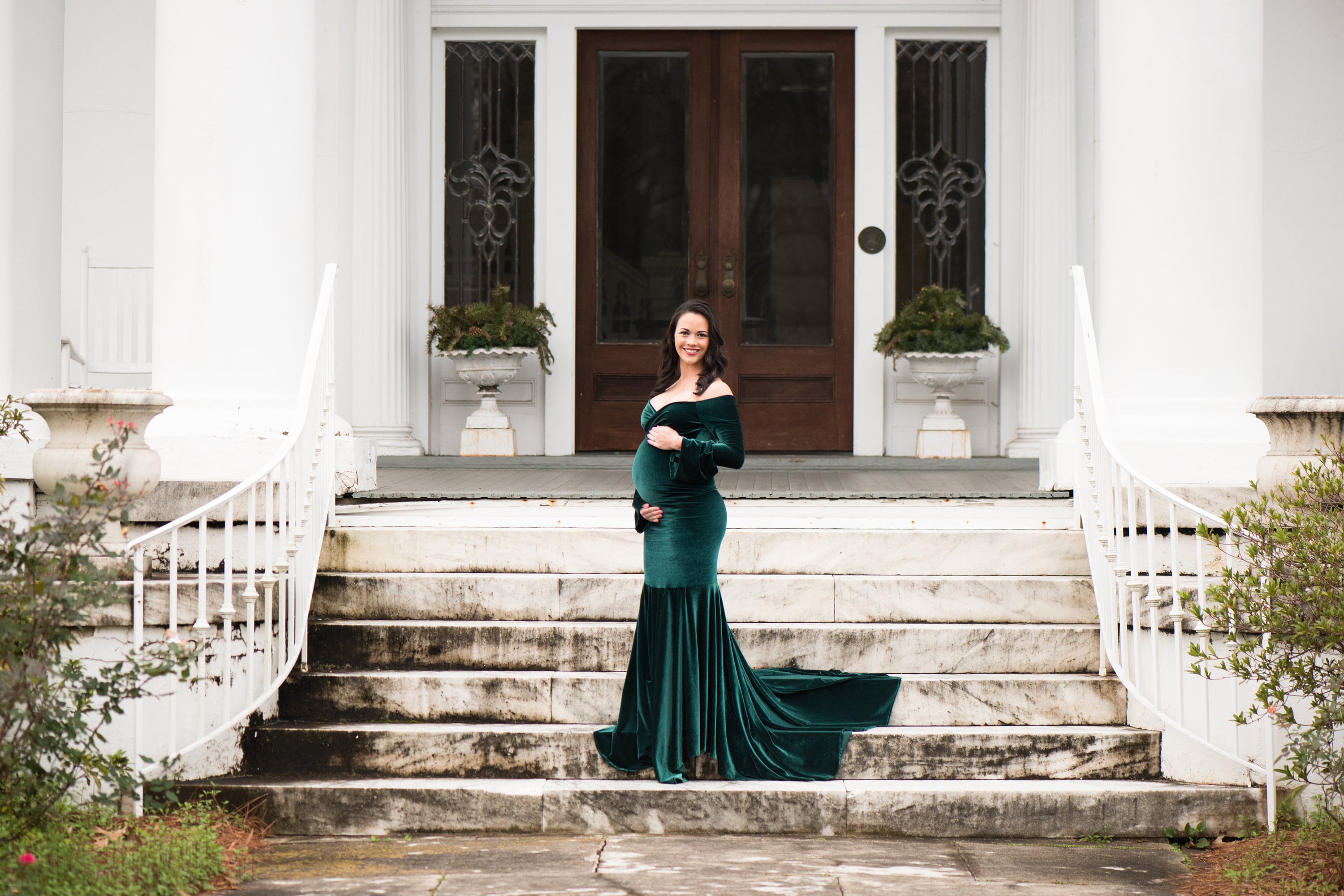 emerald green maternity bridesmaid dress Forest Green Lace Mesh Overlay Maternity Maxi Dress – PinkBlush main image 1