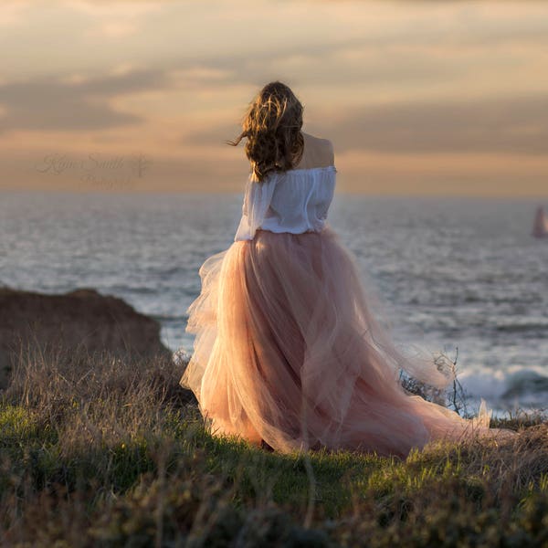 Lace Top and Tulle Skirt Full Length Dress Orange