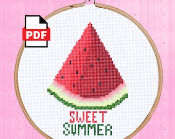 Sweet Watermelon Summer Digital Cross Stitch Pattern/ Instant Download/ PDF