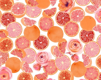 Grapefruit fabric, Breakfast in Bed--Michael Miller--grapefruit parfait, citrus fabric, chef fabric, kitchen fabric, fruit quilting fabric