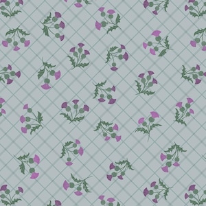 Small Things Celtic -- Thistle on mist check -- Lewis & Irene, celtic quilt fabric, thistle quilt fabric, irish quilt fabric, 100% cotton