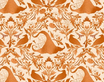 Hocus Pocus - Witch Hat Damask - P&B Textiles, Halloween quilt fabric, witch hats, ravens, spider webs and foliage, 100% cotton by the yard