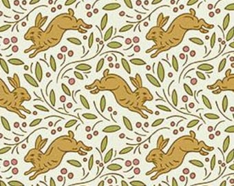 Rivermoore - Frolic w kolorze gruszki - Judy Jarvi dla Andover, tkanina w stylu vintage z motywem królika, tradycyjna tkanina do patchworku, 100% bawełna cięta na wymiar