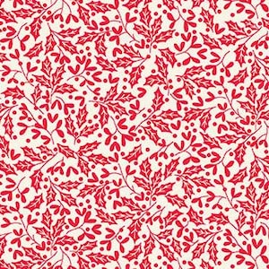 Acebo en rojo - Escandinavo - Makower UK para Andover, tela de follaje navideño, tela para edredón con ramas de acebo, 100 % algodón cortado a medida