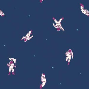 Gravedad Cero - Ciencia de Cohetes, Telas para Galerías de Arte, pequeños astronautas en el espacio, niñas en tela STEM, 100% algodón cortado a medida