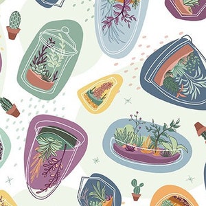 Tessuto per trapunte succulente, Green House Gardens di Michael Miller - tessuto per cactus, tessuto per terrari, tessuto per piante da appartamento, 100% cotone tagliato su misura